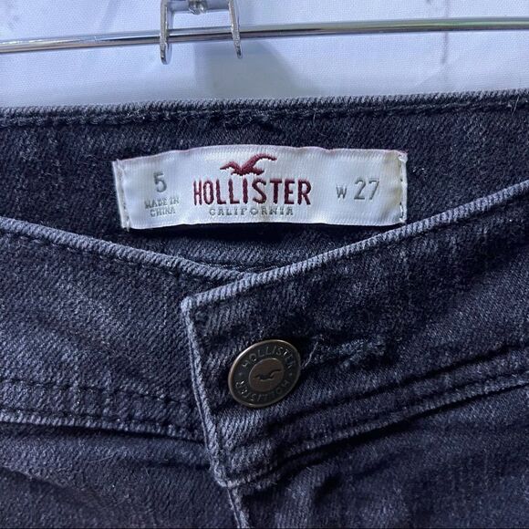 Hollister Black Denim Jean Short Cut Offs Raw Hem - Picture 2 of 3